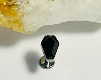 Black CZ Coffin Labret Stud: Medical Grade Titanium 16g
