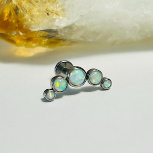 5 Opal Crescent Labret Stud - White Opal Labret Stud - Internally Threaded - ASTM:F136 Titanium - 1.2mm - 16g