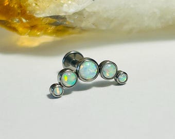 Opal Crescent Labret Stud: 16g Titanium Internally Threaded Piercing