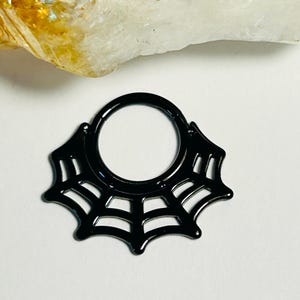 Black Cobweb Spider Web Hinged Clicker Ring - Septum or Cartilage Body Piercing Jewellery 1.2mm x 8mm - ASTM:F-136 Medical Grade Titanium