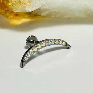 Gekrümmter Gem Crescent Labret Ohrstecker - Innengewinde - ASTM: F136 Titan - 1.2 mm - 16g - AB CZ