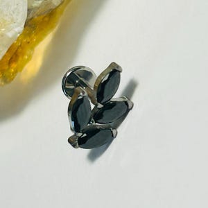 Black CZ Marquise Leaf Labret Stud - Internally Threaded - ASTM:F136 Titanium - 1.2mm - 16g
