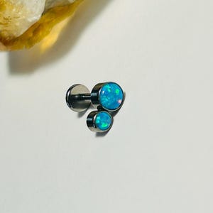 Double Opal Labret Stud - Blue Opal Labret Stud - Internally Threaded - ASTM:F136 Titanium - 1.2mm - 16g