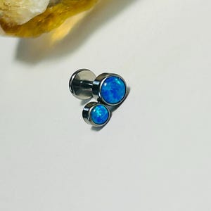 Double Opal Labret Stud - Blue Opal Labret Stud - Internally Threaded - ASTM:F136 Titanium - 1.2mm - 16g
