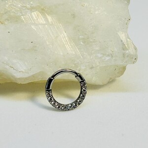 Titanium Hinged Clicker Ring: CZ Septum Cartilage Jewelry (1.2mm x 6mm)