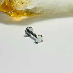 White Opal Labret Stud - Internally Threaded - ASTM:F136 Titanium - 1.2mm - 16g