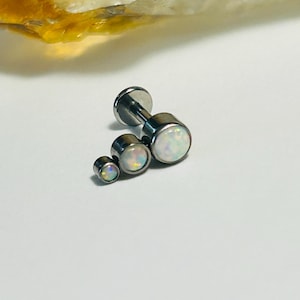 Triple White Opal Curve Labret Stud - White Opal Labret Stud - Internally Threaded - ASTM:F136 Titanium - 1.2mm - 16g