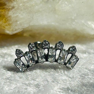 Curved Jewelled Baguette Cluster Labret Stud - Internal Thread - ASTM:F-136 Medical Grade Titanium - 1.2mm/16g