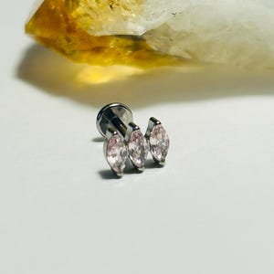 Parallel Marquise Cluster Labret Stud - Light Pink CZ Labret Stud - Internally Threaded - ASTM:F136 Titanium - 1.2mm - 16g