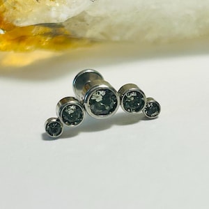 5 Gem Crescent Labret Stud - Black Diamond CZ Labret Stud - Internally Threaded - ASTM:F136 Titanium - 1.2mm - 16g