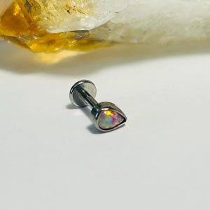 Pink Opal Teardrop Labret Stud - Internally Threaded - ASTM:F136 Titanium - 1.2mm - 16g