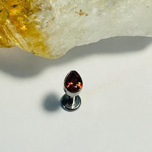 Teardrop Labret Stud - Red CZ Teardrop Labret Stud - Internally Threaded Pear Shaped Gem Top - ASTM:F136 Titanium