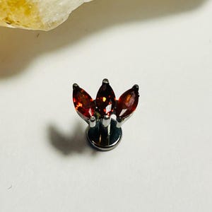 Triple Marquise Cluster Labret Stud - Red CZ Labret Stud - Internally Threaded - ASTM:F136 Titanium - 1.2mm - 16g