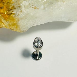 Teardrop Labret Stud - Clear CZ Teardrop Labret Stud - Internally Threaded Pear Shaped Gem Top - ASTM:F136 Titanium