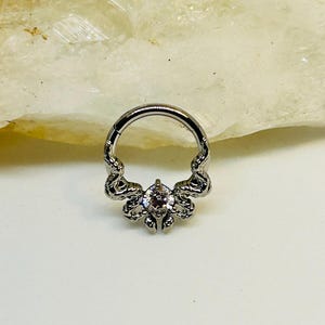Hinged Clicker Ring With Dual Snake & Gem Design -  Medical Grade Titanium Septum or Cartilage Body Jewellery 1.2mm x 8mm