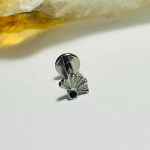 Art Deco Fan Labret Stud With Black CZ Gem - Internally Threaded - 316L Surgical Steel - 1.2mm - 16g