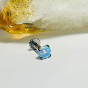 Blue Opal Labret Stud - Internally Threaded - ASTM:F136 Titanium - 1.2mm - 16g