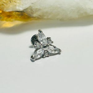 Jewelled Marquise Trinity Labret Stud - Internally Threaded - 316L Surgical Steel - 1.2mm - 16g