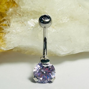 Lilac CZ Belly Bar: Surgical Steel Navel Ring, 1.6mm