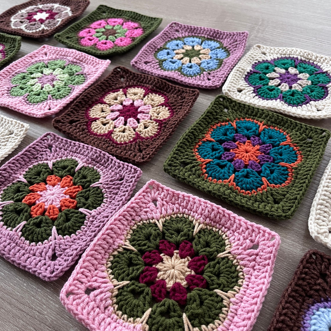 Set of 15 Afghan Granny Square Kit, Premade Crocheted Granny