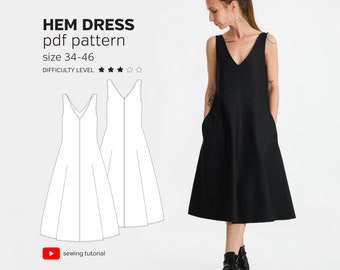 Molde para costura de vestido ampulheta sem mangas com decote em V (PDF)