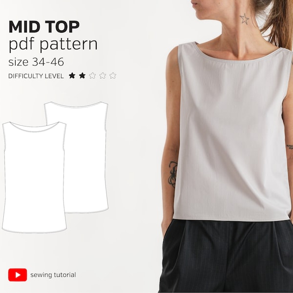Relaxed Fit Graphic Cut Blouse with Wide Neck | for Women size 34-46 | MID TOP PDF Sewing Pattern with video tutorial