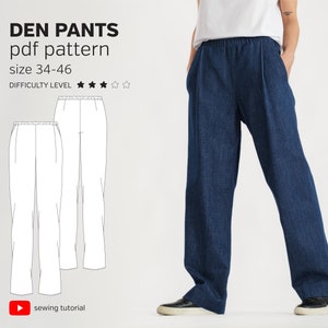 Pleated Wide Leg Pants Sewing Pattern with Elastic Waist (PDF Pattern)