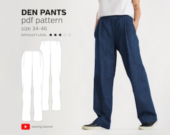 Pleated Wide Leg Pants Sewing Pattern with Elastic Waist (PDF Pattern)
