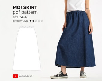 Easy Full Skirt Sewing Pattern with Elastic Waist (PDF Pattern, Size 34-46)