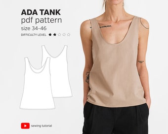 Blusa Easy Boxy de corte ligeramente extragrande con cuello redondo y espalda / para mujer talla 34-46 / ADA TANK Patrón de costura en PDF con video tutorial