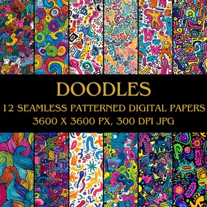 Colorful Doodles Digital Paper, JPG, 12 patterns, Doodles Pattern, Doodle Digital Paper, Colorful Doodles Background,Colorful Doodle Pattern