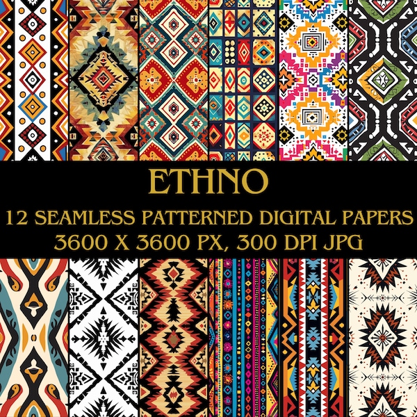 Ethno Style Digital Paper, JPG, 12 patterns, Ethno Pattern, Ethno Digital Paper, Ethno Background