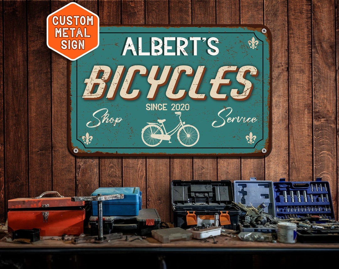 Custom Bicycles Sign, Custom Metal Bicycles Sign, Garage Sign , Vintage ...