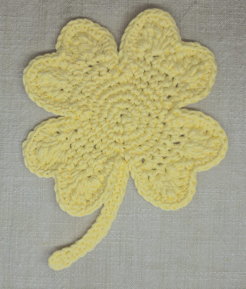 Crochet Shamrock Cotton Coaster or Doily Soft Yellow