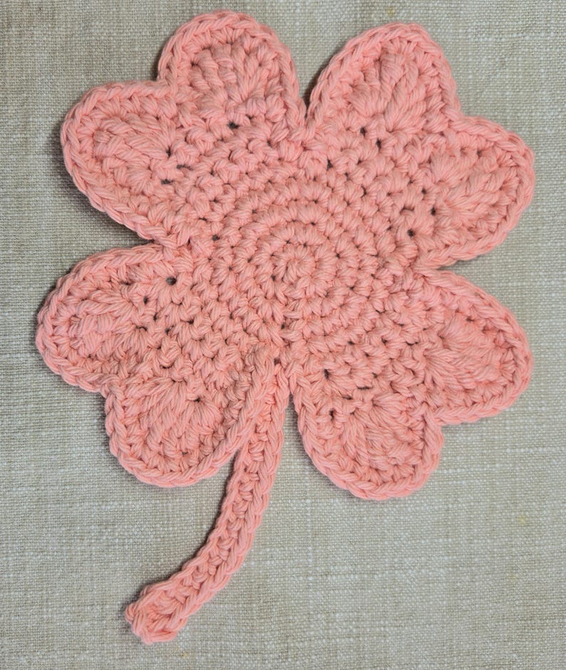 Crochet Shamrock Cotton Coaster or Doily Coral