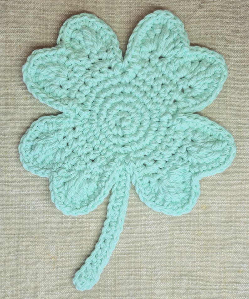 Crochet Shamrock Cotton Coaster or Doily Mint