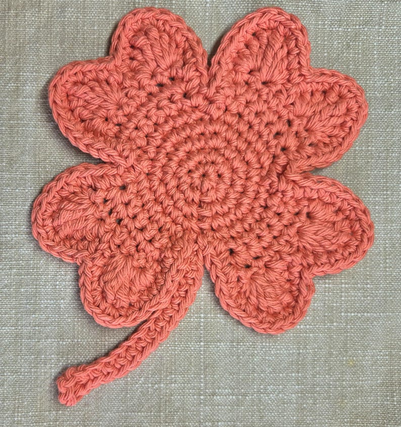 Crochet Shamrock Cotton Coaster or Doily Tangerine