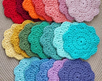 Crochet Round Scalloped Cotton Coaster, Hot Pad, Placemat or Doily (made to order), sizes 4", 6", 8" or 12" in Various Color Choices