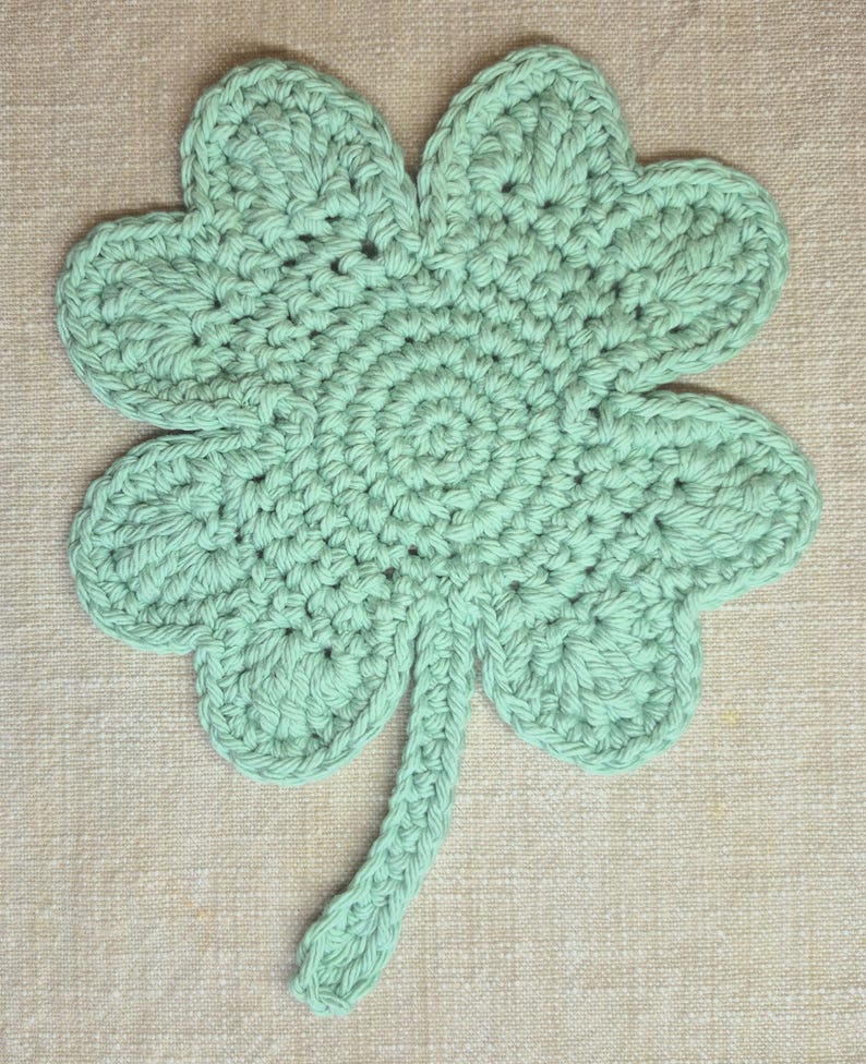 Crochet Shamrock Cotton Coaster or Doily Jade Mist