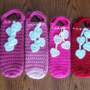 Sparkling Crochet Wine Bottle Cozy with Drawstring Hearts