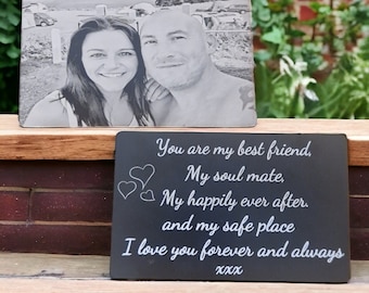 Personalised engraved photo and text aluminium metal Wallet/purse cards made from black coated aluminium, valentines day, keepsake, birthday