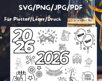 New Year's Eve 2026 Bundle SVG PNG JPG PDF | Happy New Year 2026 Plotter File | New Year's Eve Decorations | Laser & Print Files