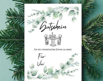 Romantic Dinner Voucher for Two – Digital Voucher for Printing | Last Minute Christmas Gift | Gift for Couples