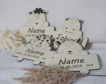 SVG file birth sign – animal motifs hippo rabbit giraffe sheep – baby name sign DIY – personalized – digital download