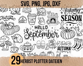 Autumn SVG Bundle | 29 Plotter Files | Autumn SVG | Pumpkins, Mushrooms & Autumn Motifs | SVG PNG JPG Instant Download