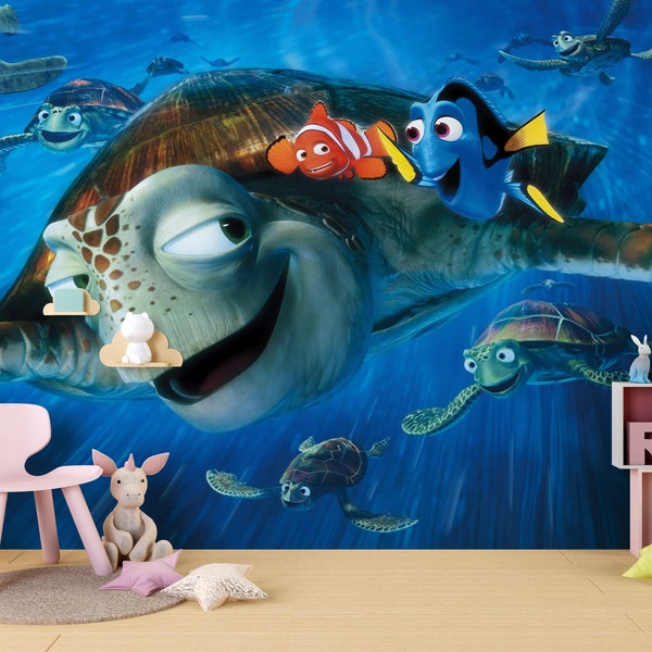 Finding Nemo Themed Peel and Stick Kids Room Wallpaper , Nemo Cartoon Character Themed Children's Room Wallpaper , Fish Kids Room Wallpaper