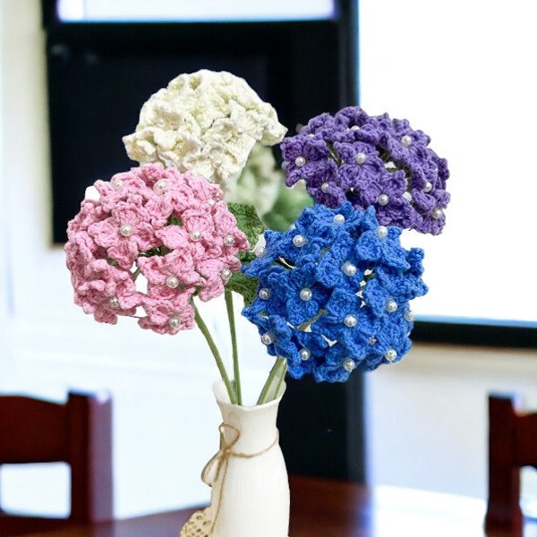 Handmade Hydrangea Bouquet,crochet flower Woven -Mothers Day Gift-Flower Bouquet- Hydrangea flower gift-Desktop Decor- Birthday Gift