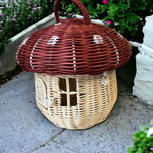 wicker basket-Mushroom Basket-hand woven picnic hamper-foraging basket-mushroom decor-wicker Storage Organizer Box Picnic Basket-mushroom