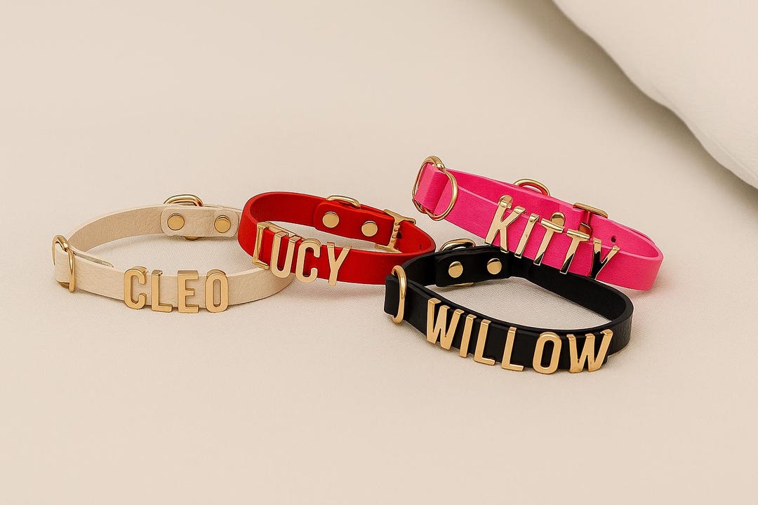 Custom Cat Collar Faux Leather With Metal Letters Personalized Pet — free download