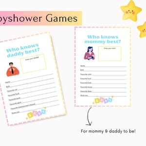 5 jeux amusants à imprimer pour babyshower | Prédictions pour un bébé neutre en matière de genre | Cartes de jeu | Pack de jeux baby shower | Dispute familiale